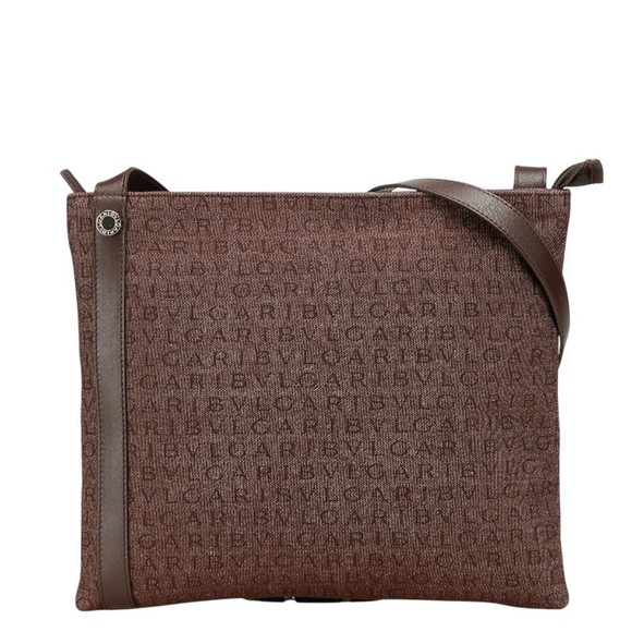 BVLGARI Logomania Crossbody Shoulder Bag in Brown Canvas and Leather for Women,All Products : American Fashion Style Bags On Sale